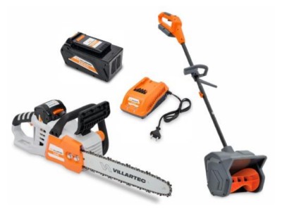 Комплект: Пила аккумуляторная Villartec SA 40 без АКБ и ЗУ + Аккумуляторный снегоуборщик WA 4030 + Аккумулятор AM 405 + Зарядное устройство AC 402