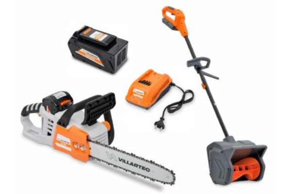 Комплект: Пила аккумуляторная Villartec SA 40 без АКБ и ЗУ + Аккумуляторный снегоуборщик WA 4030 + Аккумулятор AM 405 + Зарядное устройство AC 402