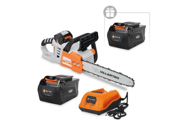 Аккумуляторная цепная мотопила VILLARTEC SА40 SET: AM402 + AC402 ( + 1 Аккум. 2Ач в подарок!)