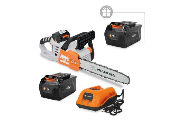 Аккумуляторная цепная мотопила VILLARTEC SА40 SET: AM405 + AC402 ( + 1 Аккум. 2Ач в подарок!)