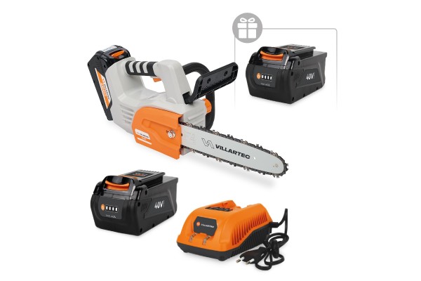 Аккумуляторная цепная мотопила VILLARTEC SА40T SET: AM405 + AC402 ( + 1 Аккум. 2Ач в подарок)
