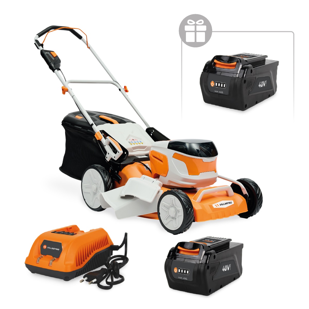 Аккумуляторная газонокосилка VILLARTEC MA4046 SET: AM405 + AC402 ( +1 Аккум. 2Ач в подарок!)